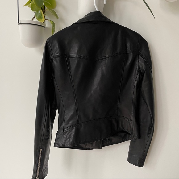 All saints black leather jacket size 0 - Picture 6 of 8